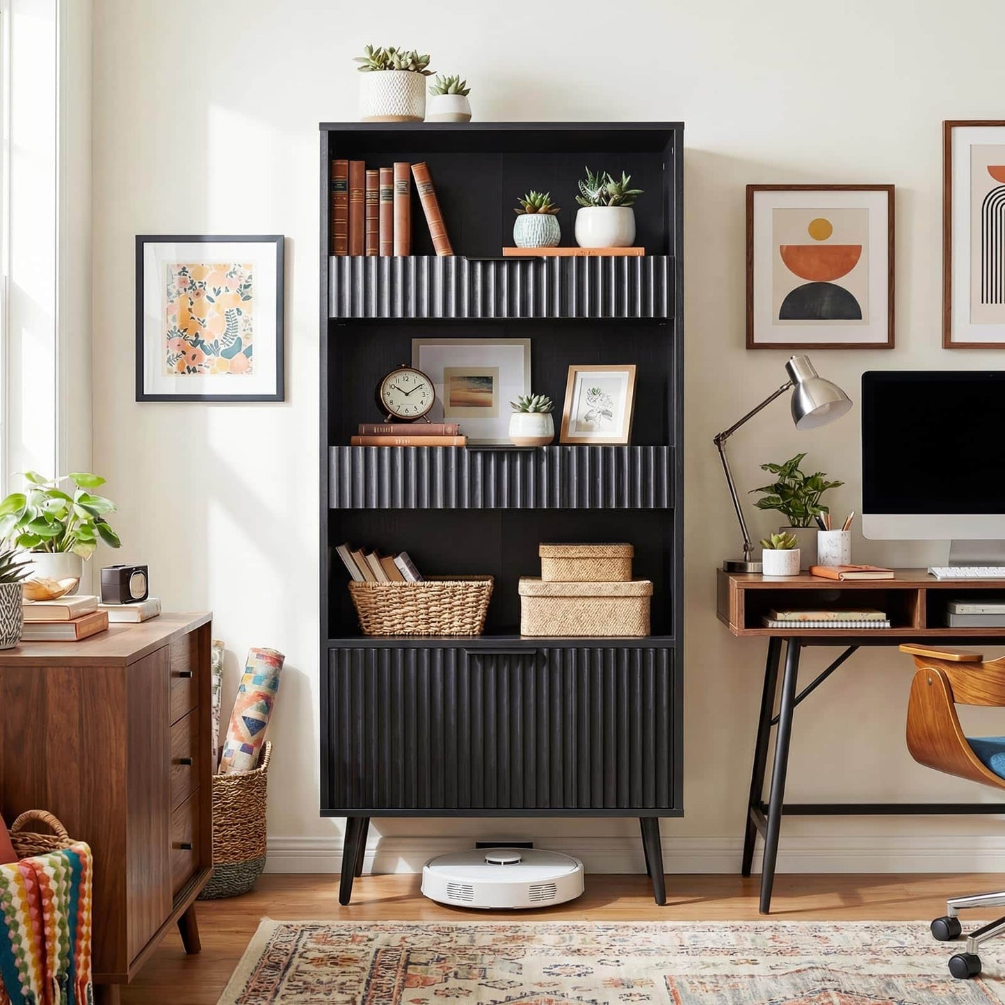 Modern Fluted Storage Cabinet, 51.2" Tall Freestanding Organizer with 3 Drawers & Open Shelf, Versatile Pantry Cabinet for Bathroom, Kitchen, Entryway - Narrow Design for Small Spaces