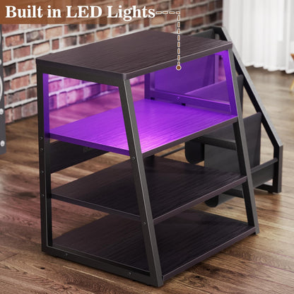 4-Tier Media Stand with Vinyl Storage, Power Outlets & LED Lights