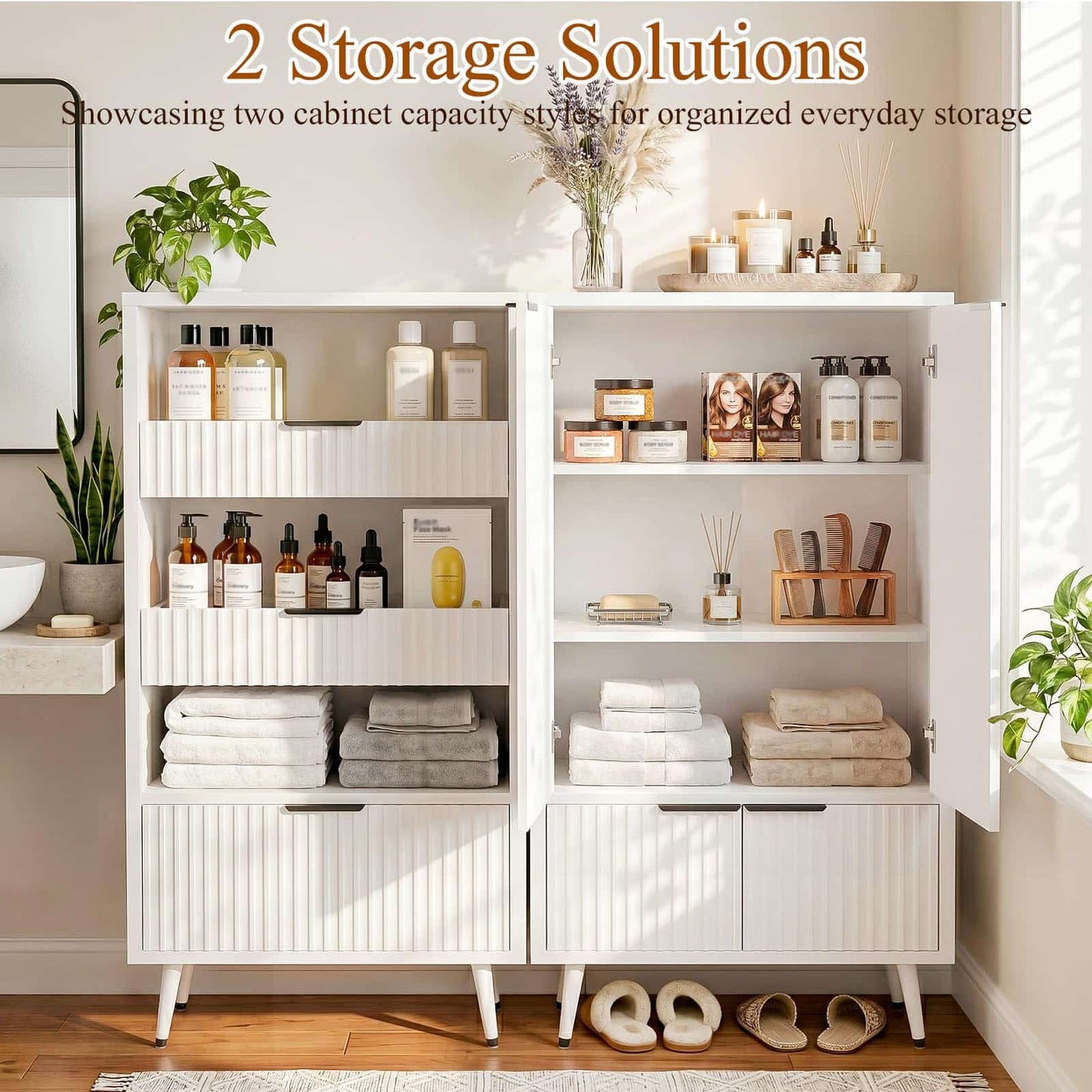 Modern Fluted Storage Cabinet, 51.2" Tall Freestanding Organizer with 3 Drawers & Open Shelf, Versatile Pantry Cabinet for Bathroom, Kitchen, Entryway - Narrow Design for Small Spaces