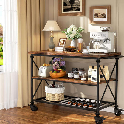 Industrial Mobile Kitchen Island Cart with Wheels: 3-Tier Storage, Lockable Casters for Kitchen, Dining & Small Spaces