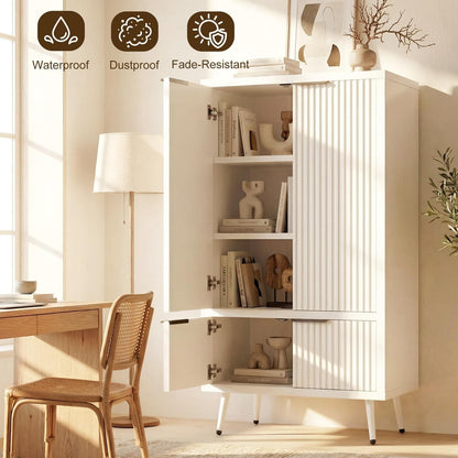 51.2" Freestanding Storage Cabinet with 4 Fluted Doors, Adjustable Shelves & Raised Legs - Wobble-Free Organizer for Bathroom, Kitchen, Living Room
