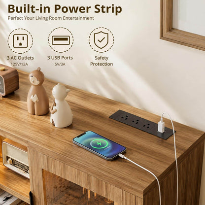 RGB LED TV Stand with Power Outlet, 45" Entertainment Center with 8 Storage Drawers & Cabinets, Vanity Storage Cabinet ,Media Console Fits 30"-55" TVs for Living Room Bedroom