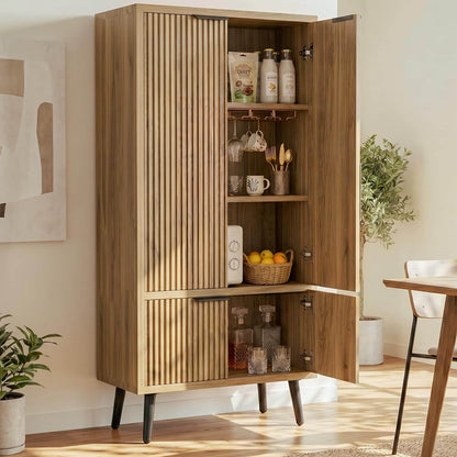 51.2" Freestanding Storage Cabinet with 4 Fluted Doors, Adjustable Shelves & Raised Legs - Wobble-Free Organizer for Bathroom, Kitchen, Living Room