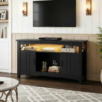 Wine Bar Cabinet with Power Outlets, Liquor Cabinet with LED Lights, and Movable Wooden Wine Rack