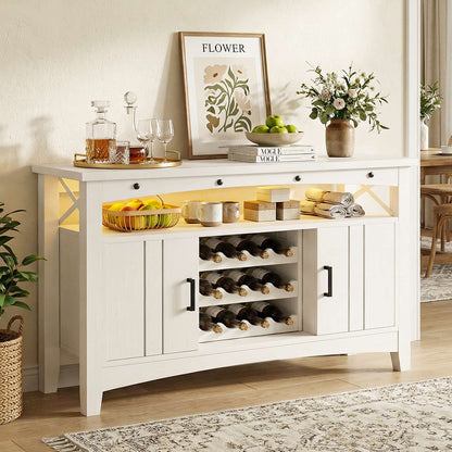 Wine Bar Cabinet with Power Outlets, Liquor Cabinet with LED Lights, and Movable Wooden Wine Rack