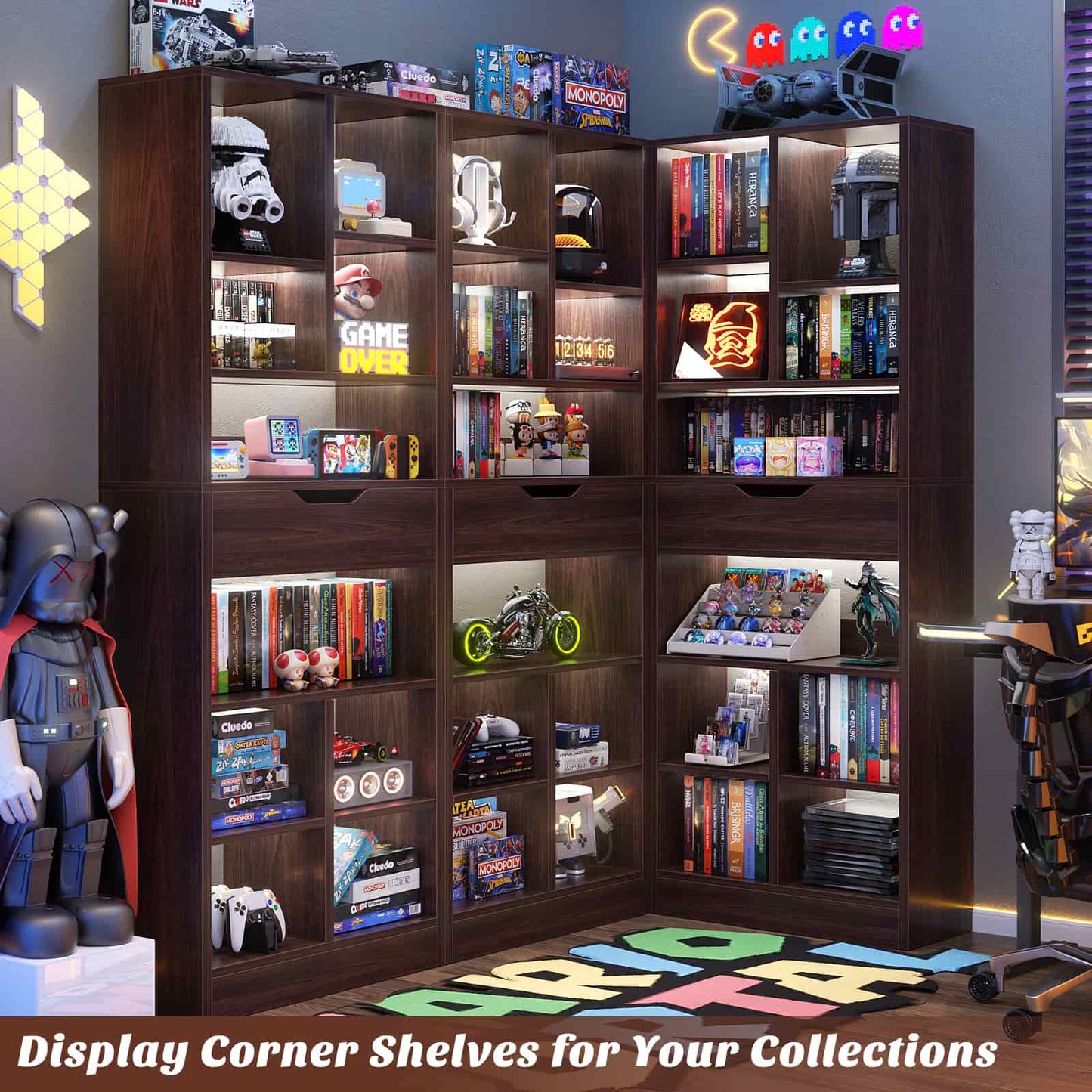 8-Tier Wooden Cube Bookcase with Drawer and Adjustable Shelves