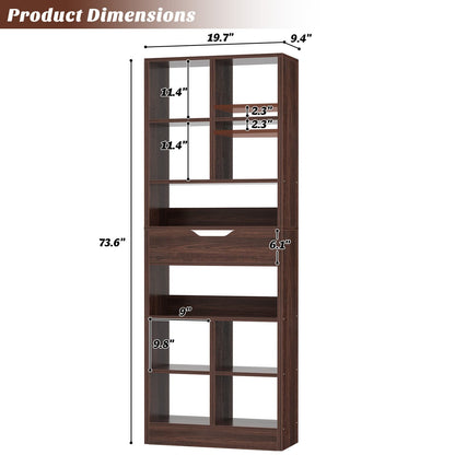 8-Tier Wooden Cube Bookcase with Drawer and Adjustable Shelves