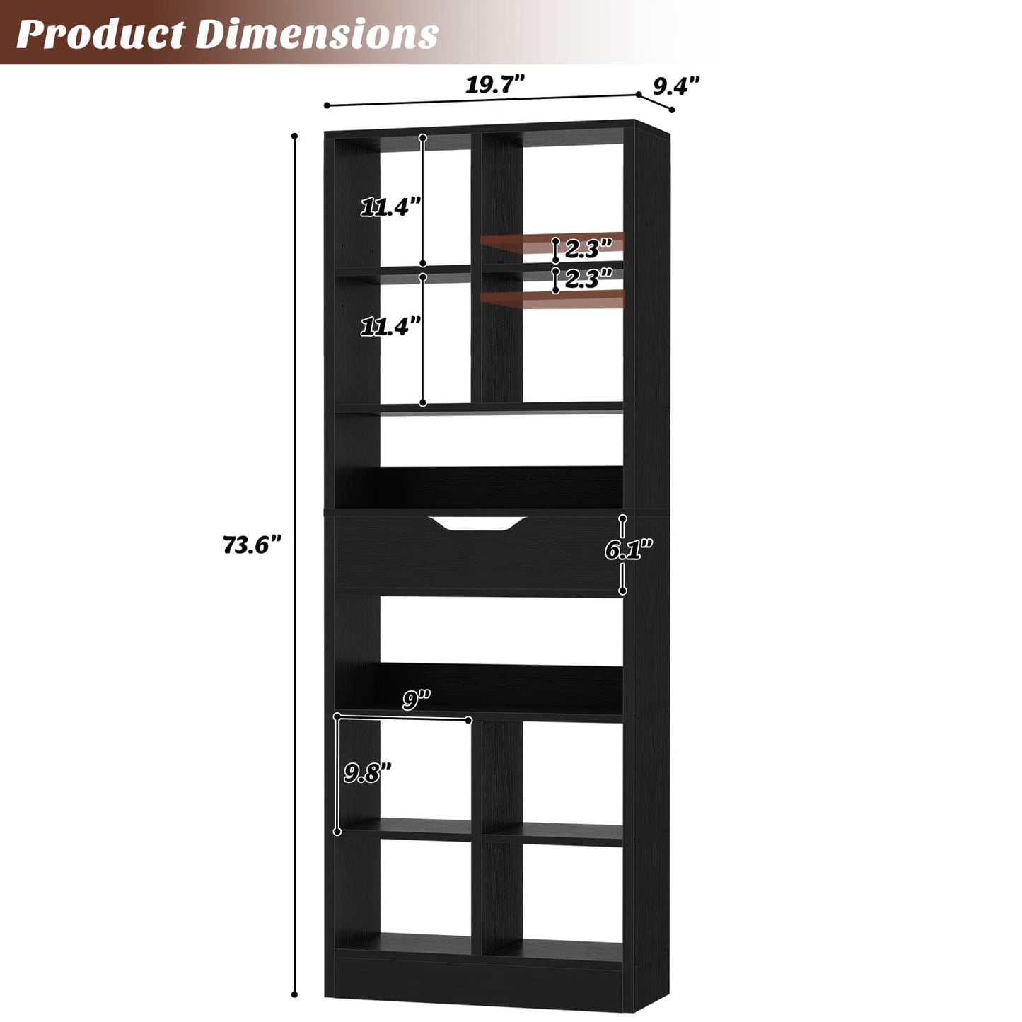 8-Tier Wooden Cube Bookcase with Drawer and Adjustable Shelves