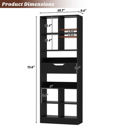 8-Tier Wooden Cube Bookcase with Drawer and Adjustable Shelves