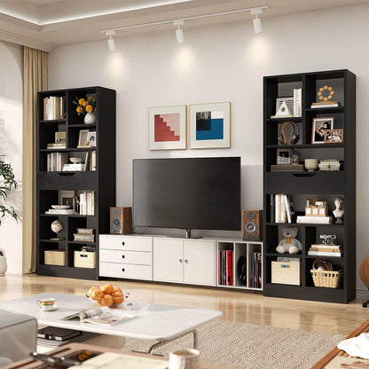 8-Tier Wooden Cube Bookcase with Drawer and Adjustable Shelves