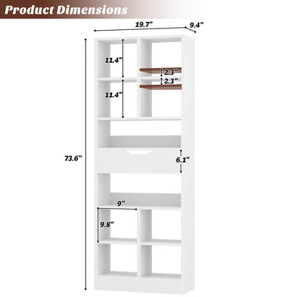 8-Tier Wooden Cube Bookcase with Drawer and Adjustable Shelves