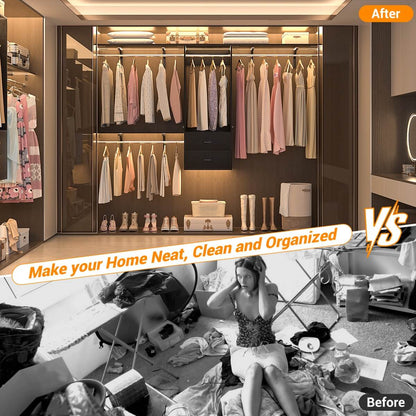 20" - 96" Wall Mounted Closet System with 2 Drawers, 3 Shelf Towers, and 4 Hanging Rods