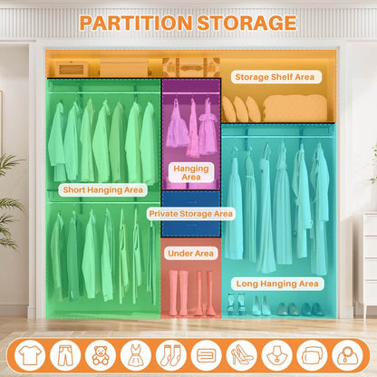 20" - 96" Wall Mounted Closet System with 2 Drawers, 3 Shelf Towers, and 4 Hanging Rods