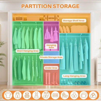 20" - 96" Wall Mounted Closet System with 2 Drawers, 3 Shelf Towers, and 4 Hanging Rods
