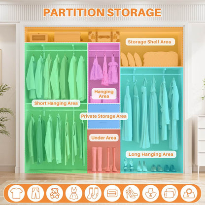 20" - 96" Wall Mounted Closet System with 2 Drawers, 3 Shelf Towers, and 4 Hanging Rods