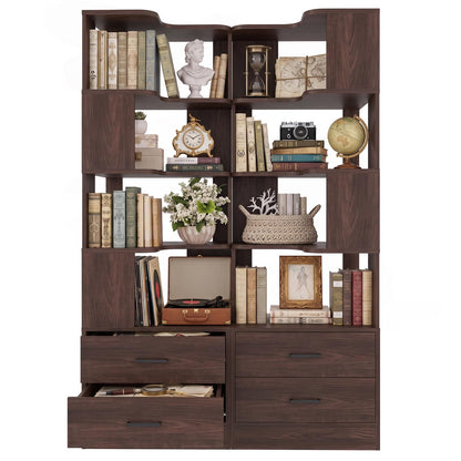 4-Drawer 7-Tier Corner Bookshelf, L-Shaped Small Corner Shelf Storage Bookcase, Freestanding Corner Storage Rack for Small Spaces, Living Room, Home Office, Bedroom