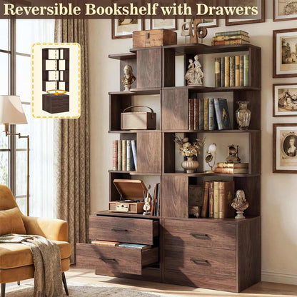 4-Drawer 7-Tier Corner Bookshelf, L-Shaped Small Corner Shelf Storage Bookcase, Freestanding Corner Storage Rack for Small Spaces, Living Room, Home Office, Bedroom