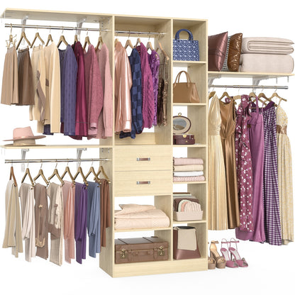 8FT Closet Organizer System with Partition Storage Spaces, Drawers, Shelves, Hanging Rods