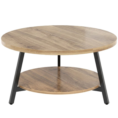 35.4'' Round Coffee Table, Modern 2-Tier Coffee Table for Living Room