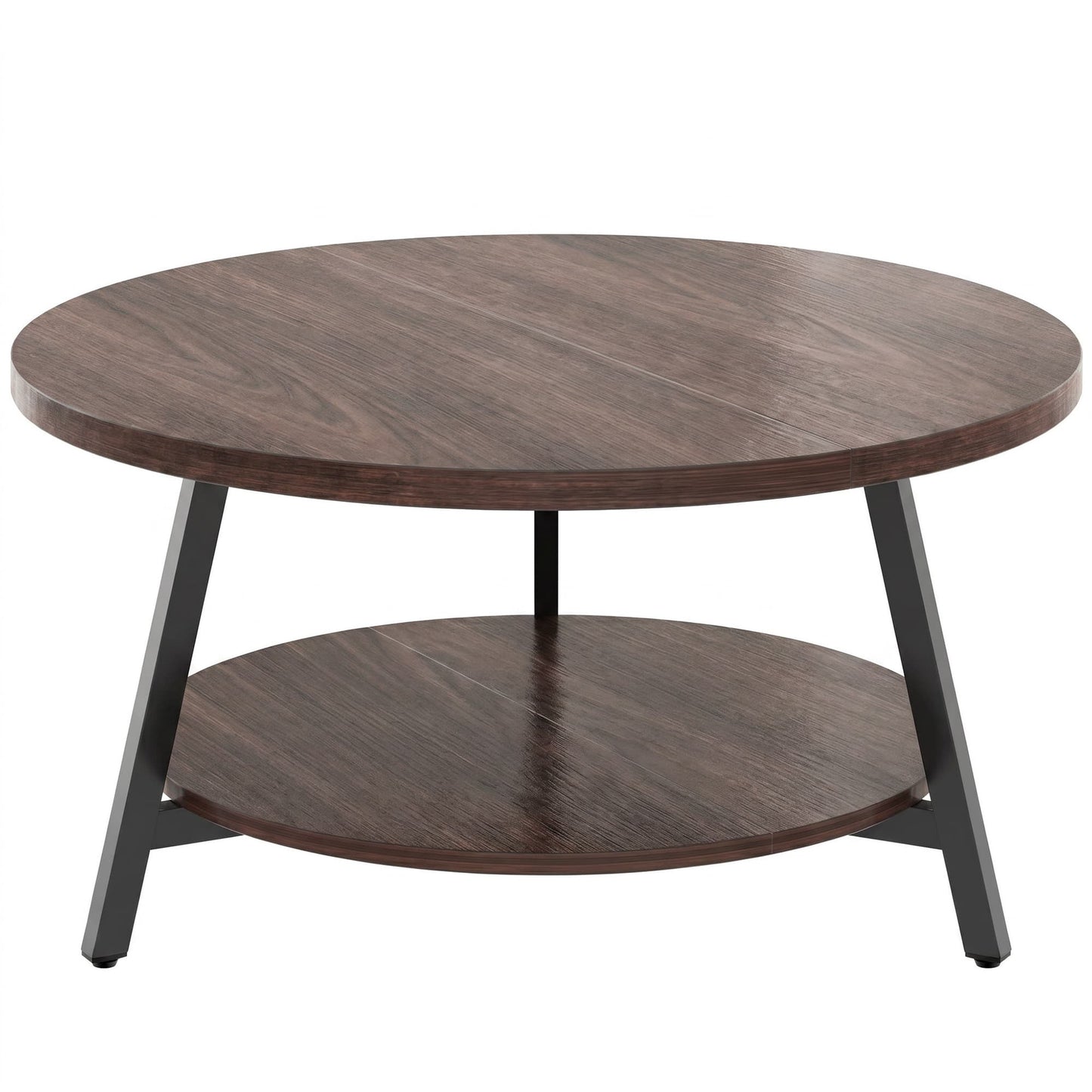 35.4'' Round Coffee Table, Modern 2-Tier Coffee Table for Living Room