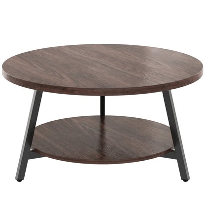 35.4'' Round Coffee Table, Modern 2-Tier Coffee Table for Living Room