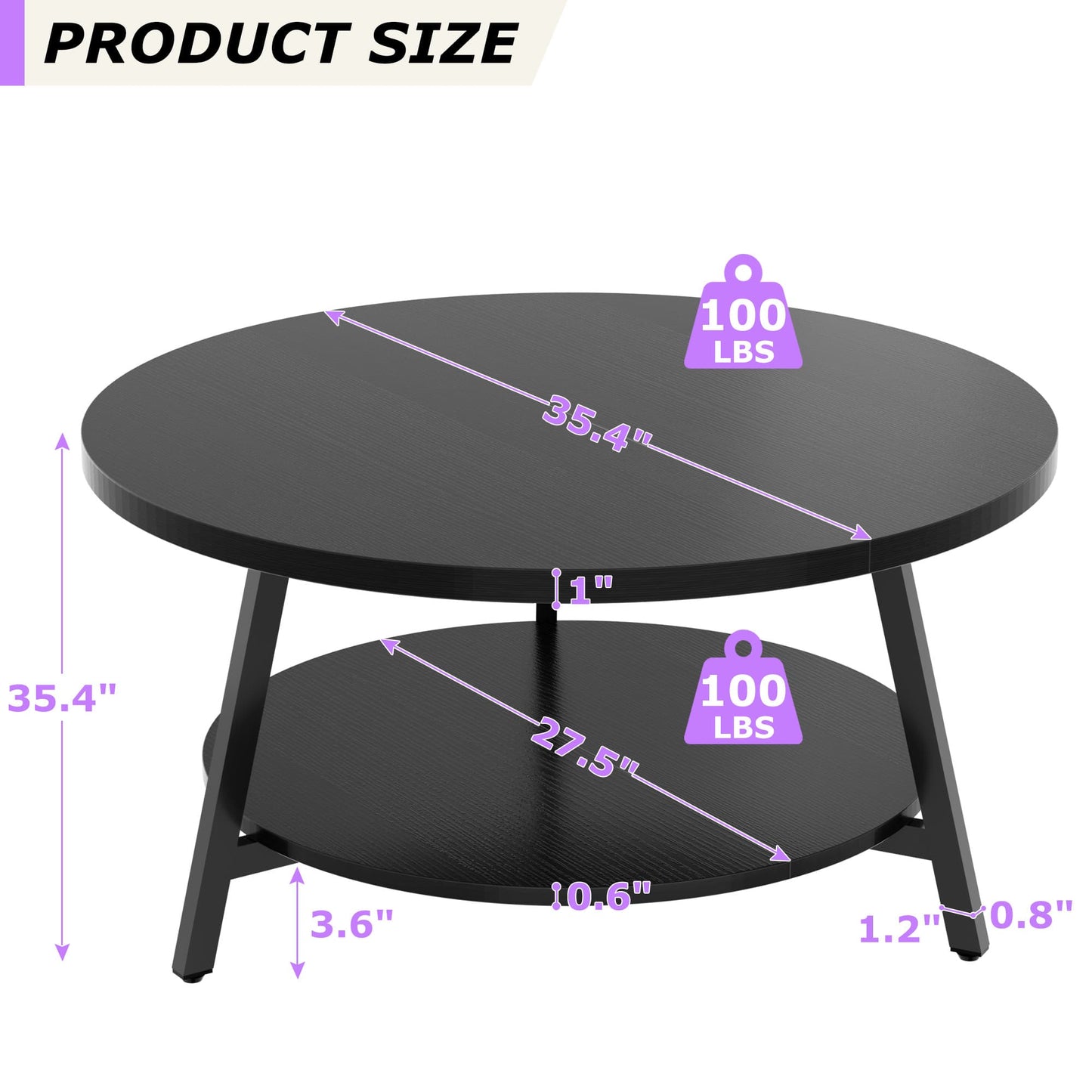35.4'' Round Coffee Table, Modern 2-Tier Coffee Table for Living Room