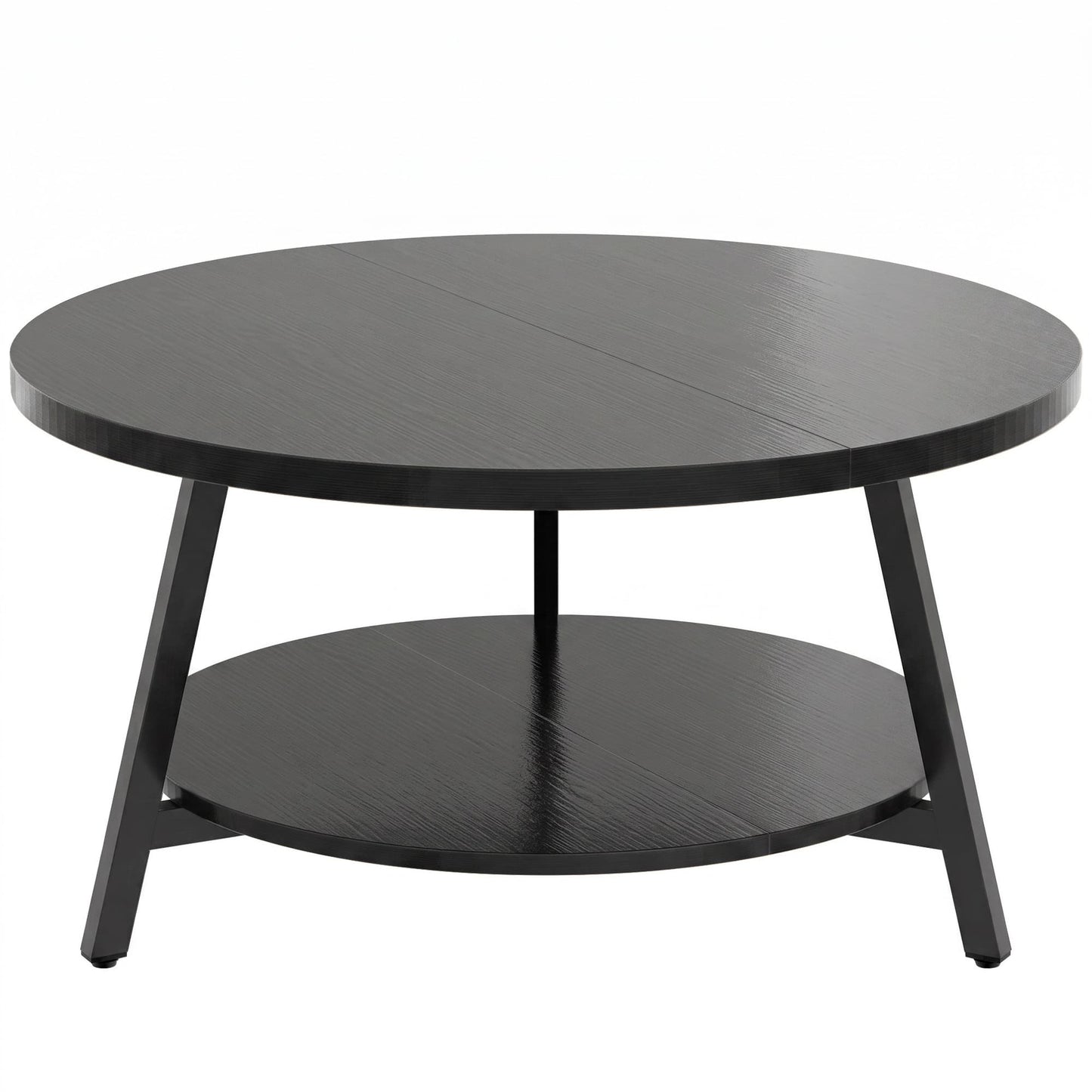 35.4'' Round Coffee Table, Modern 2-Tier Coffee Table for Living Room