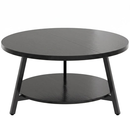 35.4'' Round Coffee Table, Modern 2-Tier Coffee Table for Living Room