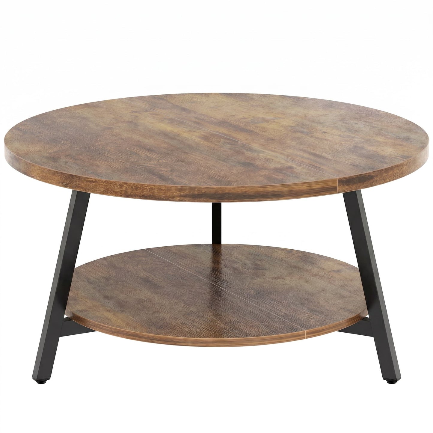 35.4'' Round Coffee Table, Modern 2-Tier Coffee Table for Living Room