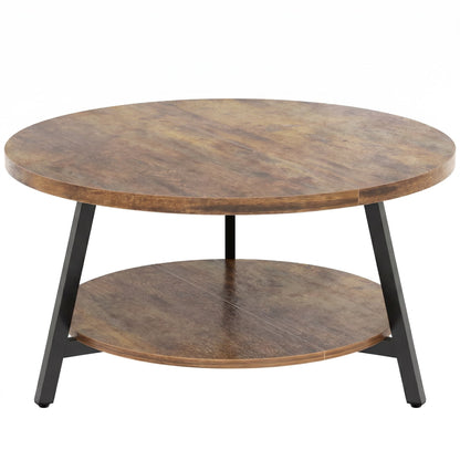 35.4'' Round Coffee Table, Modern 2-Tier Coffee Table for Living Room