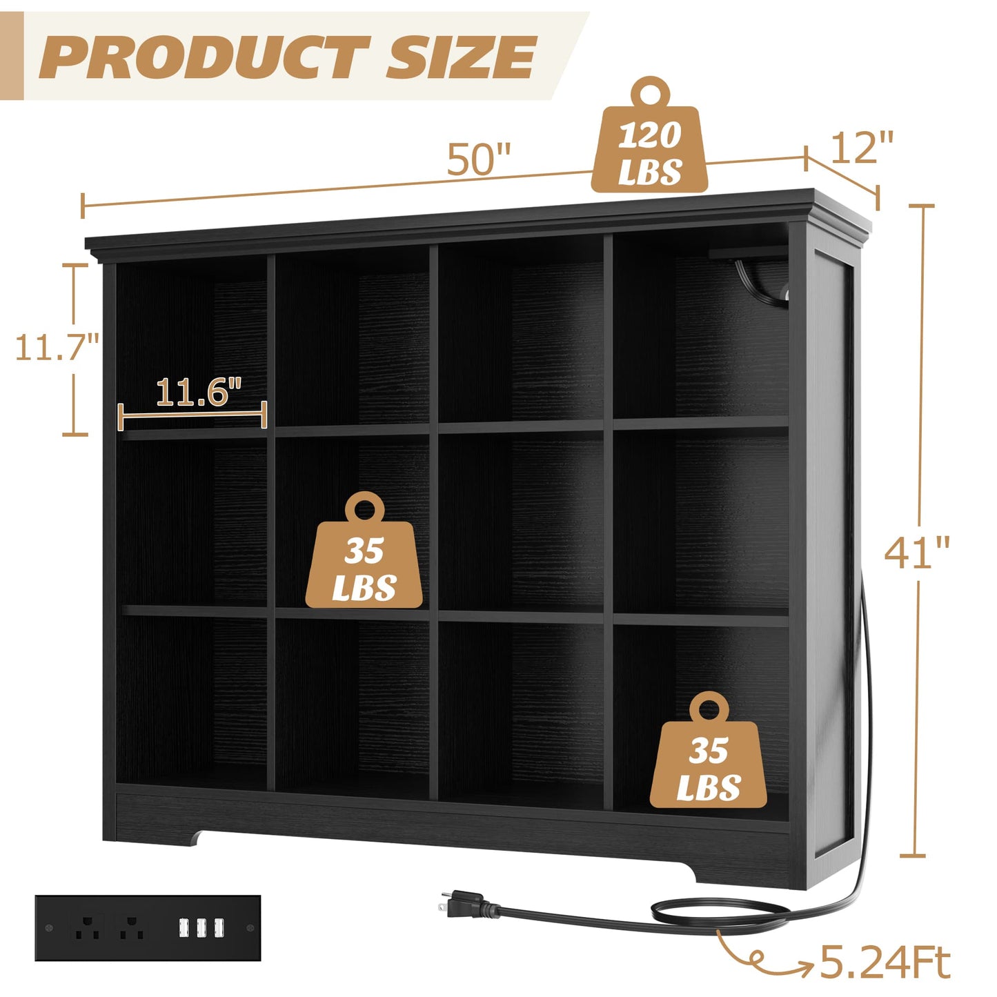 12 Cube Organizer Cabinet with Charging Station & USB Ports