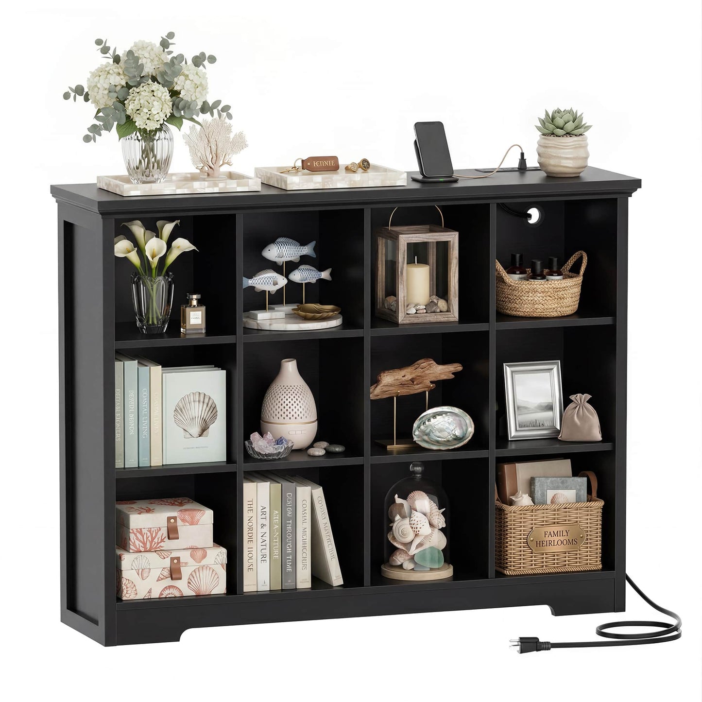 12 Cube Organizer Cabinet with Charging Station & USB Ports