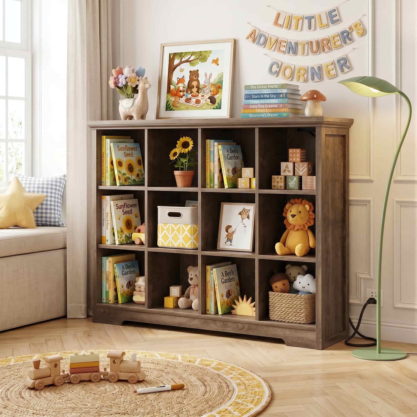 12 Cube Organizer Cabinet with Charging Station & USB Ports