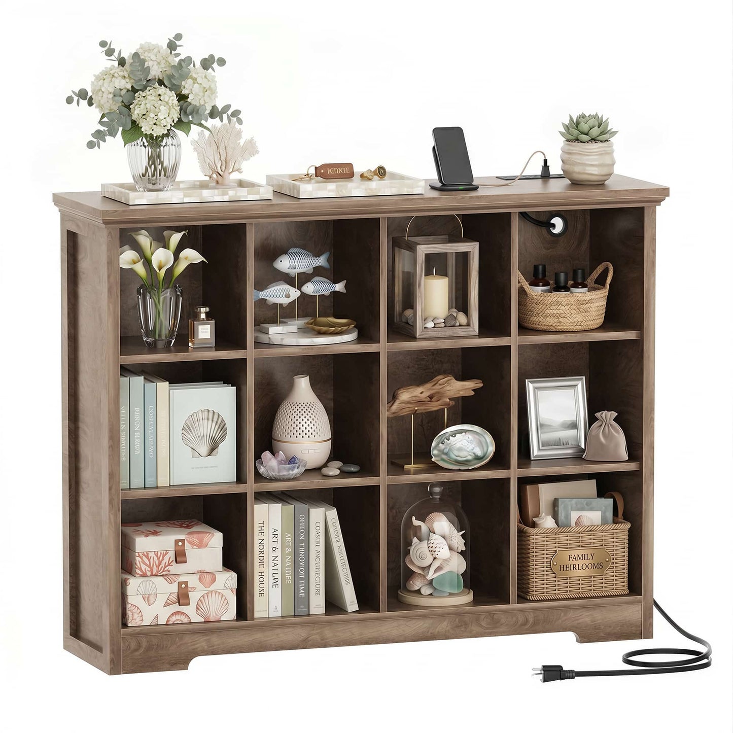 12 Cube Organizer Cabinet with Charging Station & USB Ports