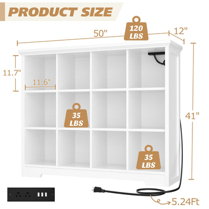 12 Cube Organizer Cabinet with Charging Station & USB Ports
