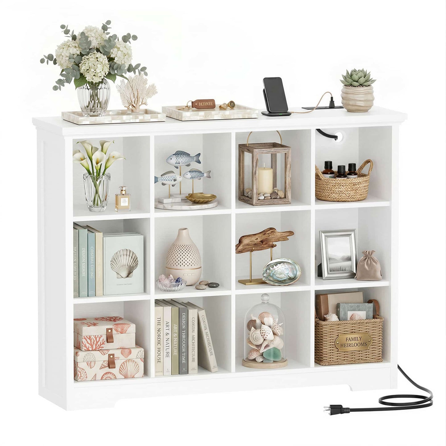 12 Cube Organizer Cabinet with Charging Station & USB Ports