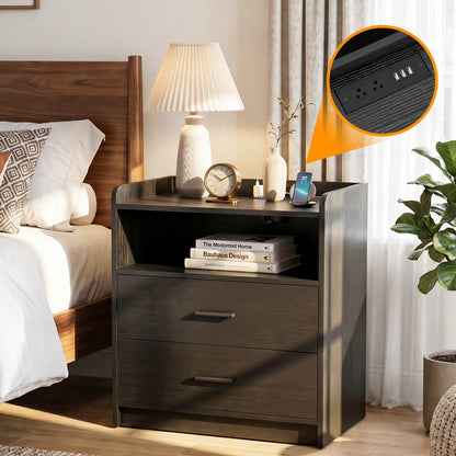 2 Drawer Nightstand with Charging Station
