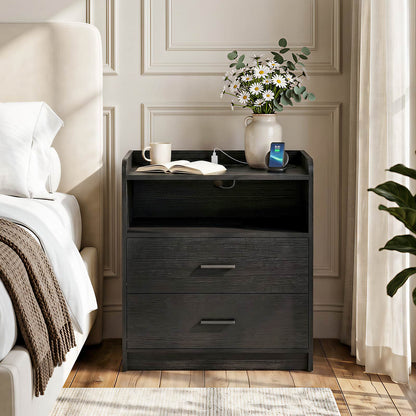 2 Drawer Nightstand with Charging Station