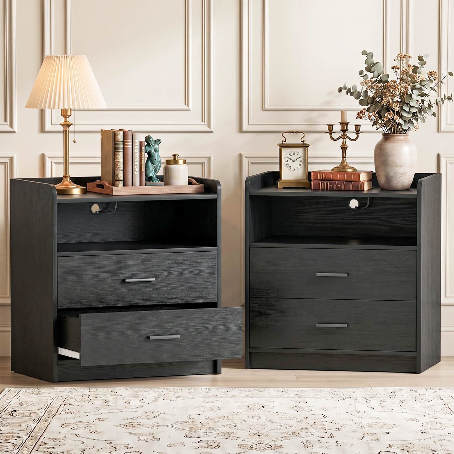 2 Drawer Nightstand with Charging Station