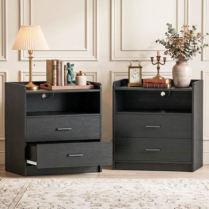 2 Drawer Nightstand with Charging Station