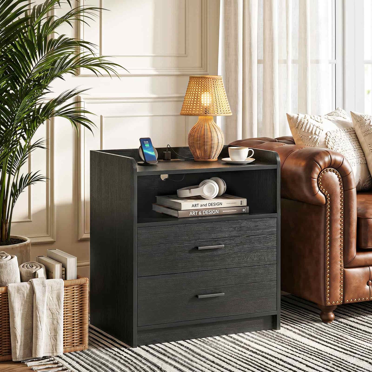 2 Drawer Nightstand with Charging Station
