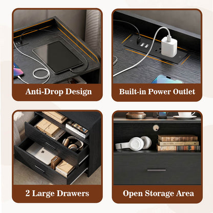 2 Drawer Nightstand with Charging Station