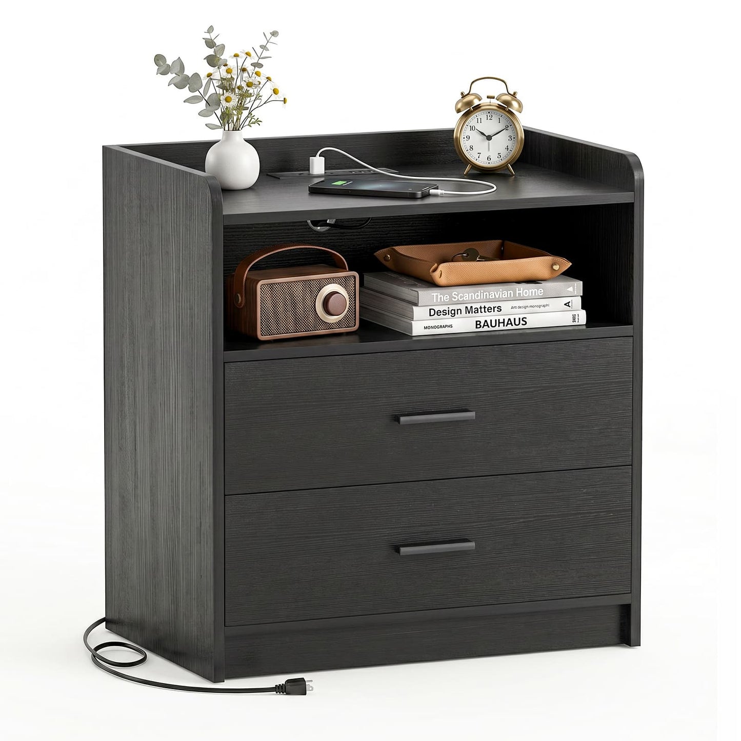 2 Drawer Nightstand with Charging Station