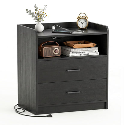 2 Drawer Nightstand with Charging Station