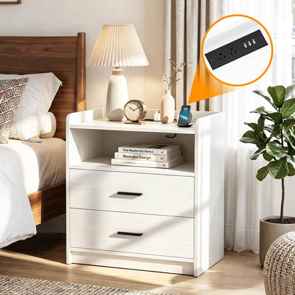 2 Drawer Nightstand with Charging Station