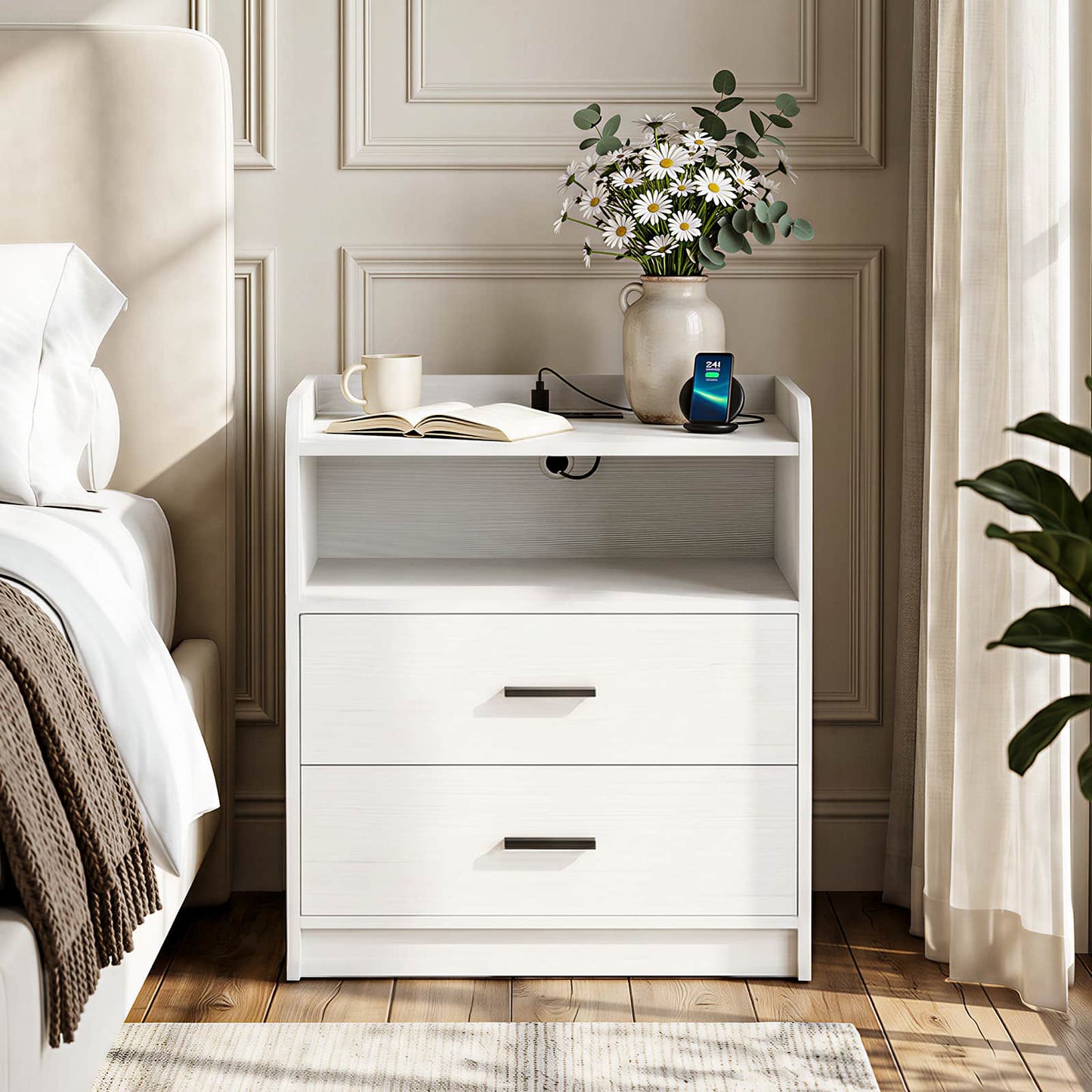 2 Drawer Nightstand with Charging Station
