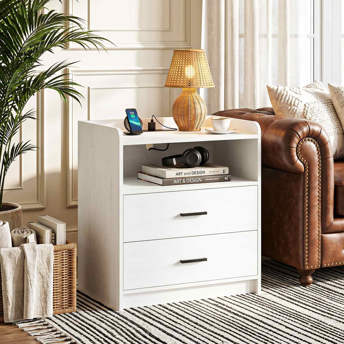 2 Drawer Nightstand with Charging Station
