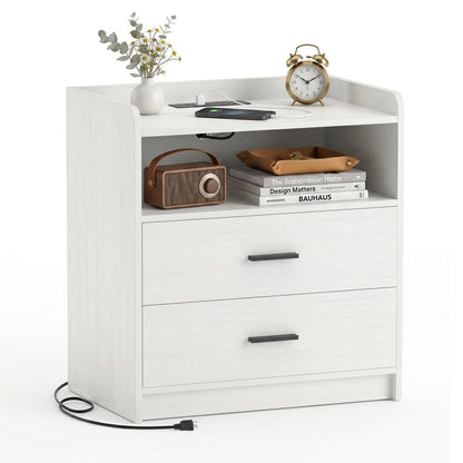 2 Drawer Nightstand with Charging Station