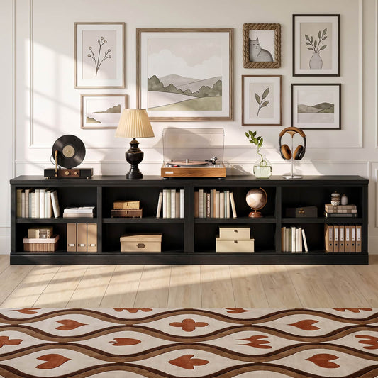 47.3" Wide 4 Cube Bookcase Organizer, 2-Tiers Wooden Low Bookcase