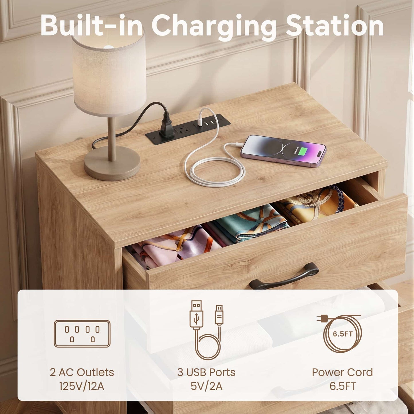 3 Drawer Dresser with Charging Station